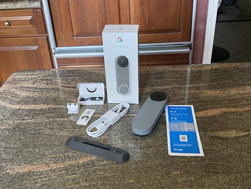 Google Nest Doorbell (Battery) unboxed on a countertop