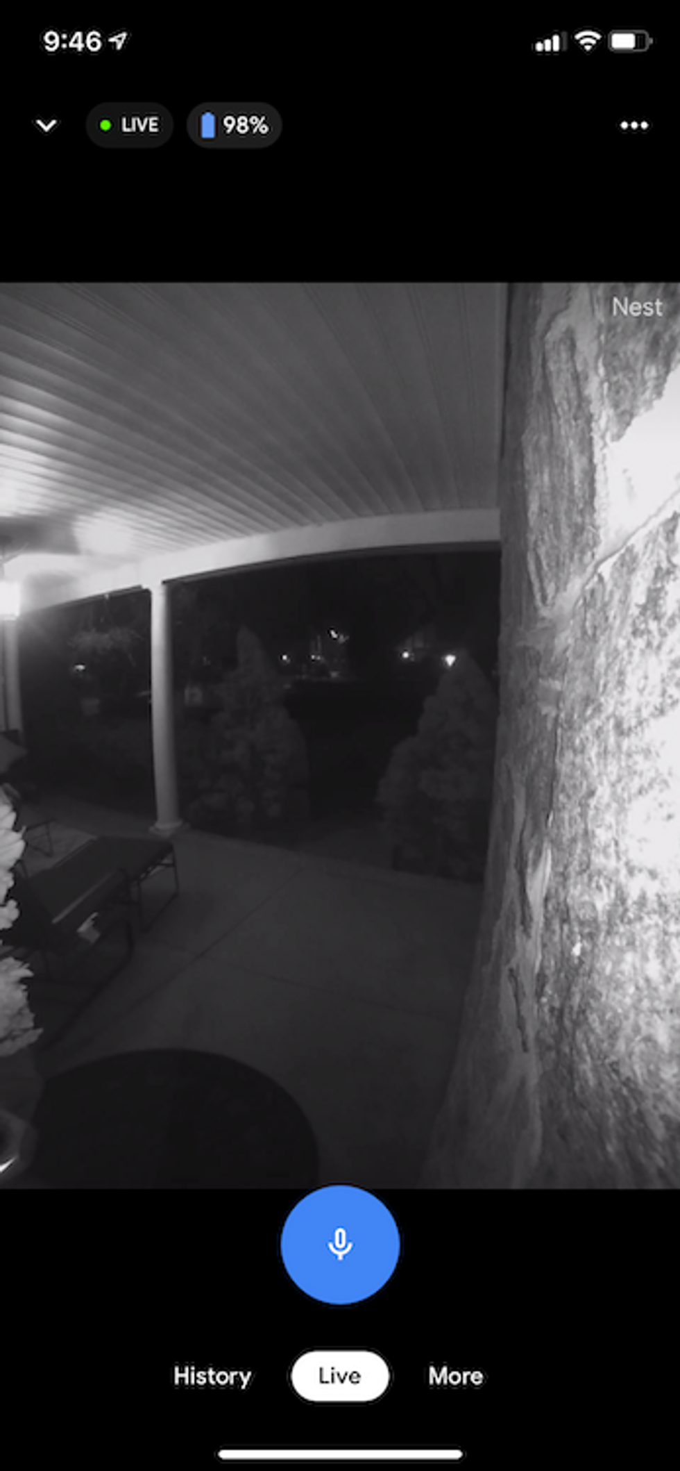 Night time view from Nest Doorbell in app