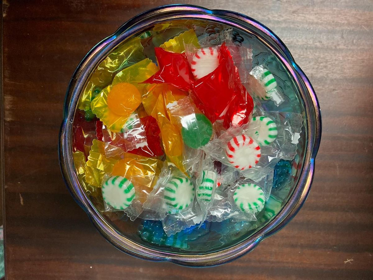 A bunch of assorted hard candies that may or may not be wrapped. It's