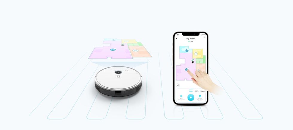 Yeedi Vac with smart app on a smartphone