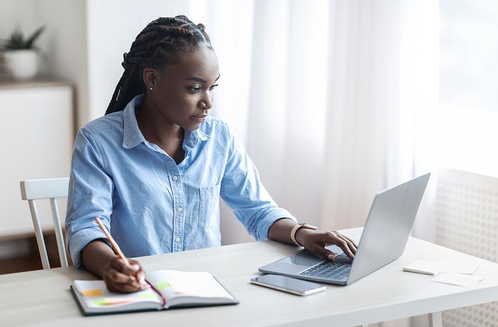 Woman looks for a job in the fall