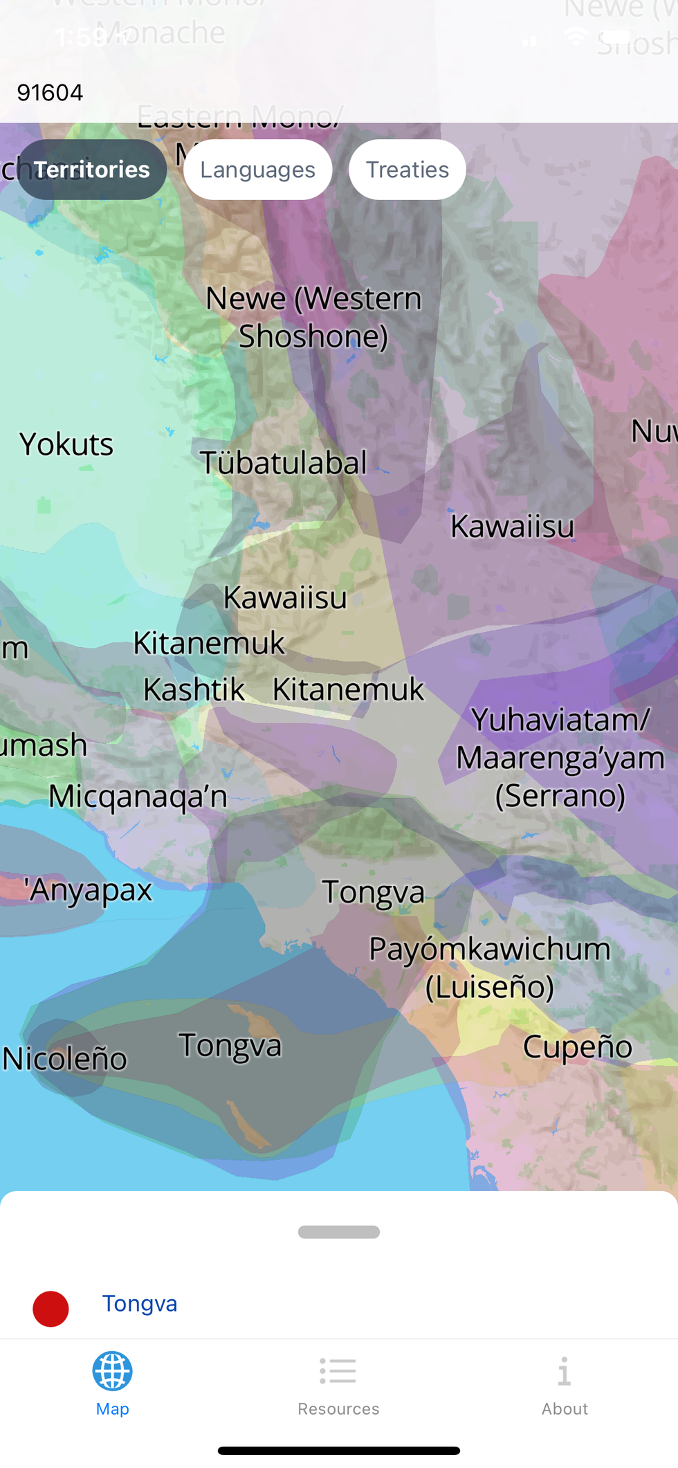 Screen shot from Native Land app