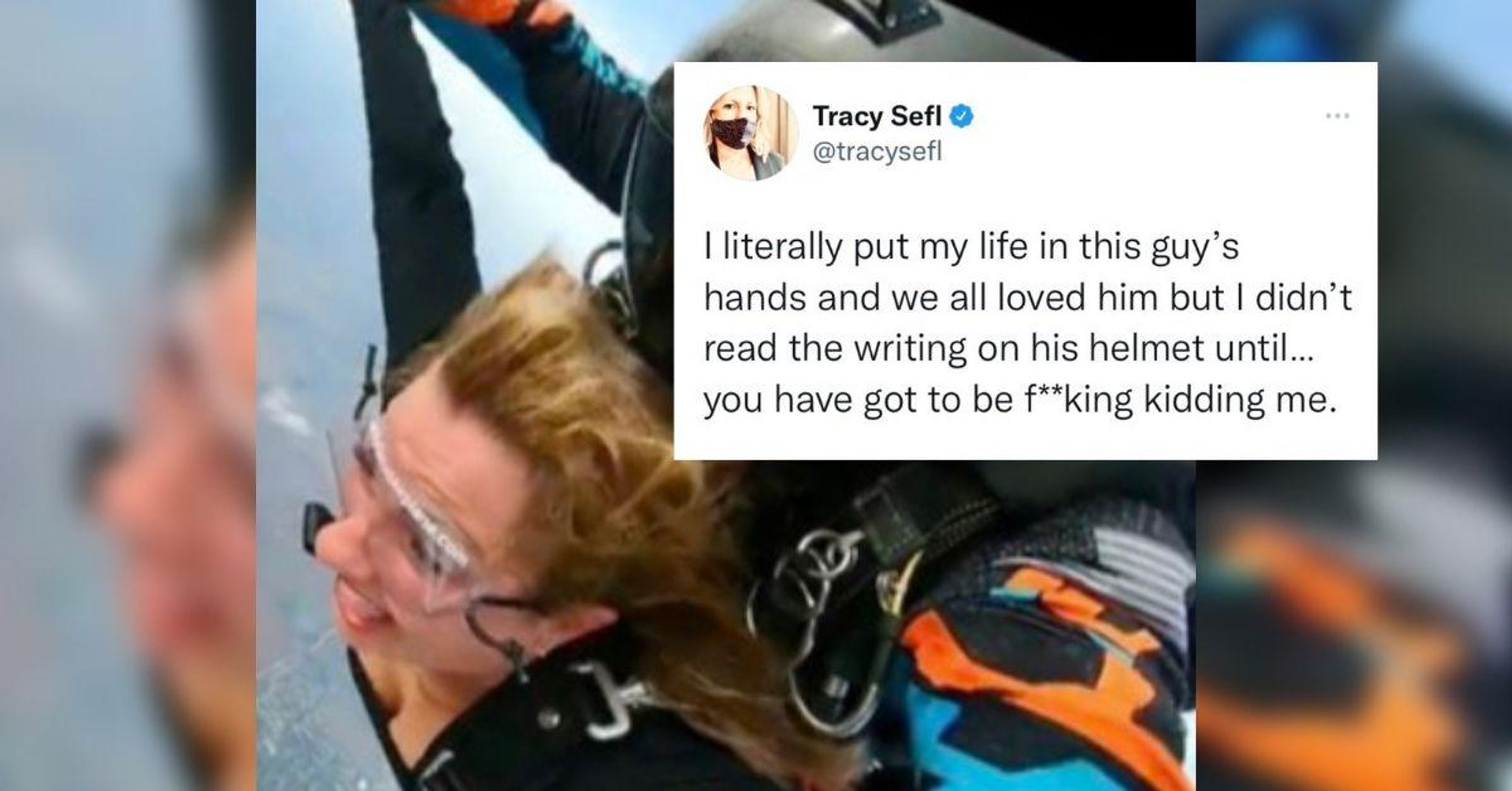 Skydiver Stunned To Realize The Rightwing Message Emblazoned On Her Instructor's Helmet