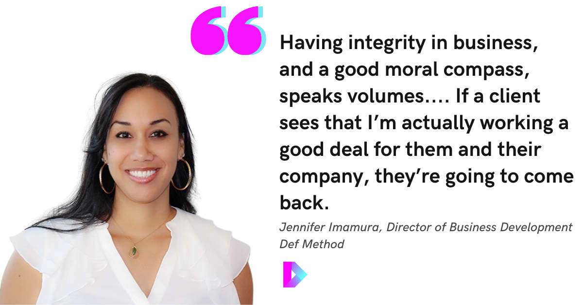 Blog post header with quote from Jennifer Imamura, Director of Business Development at Def Method