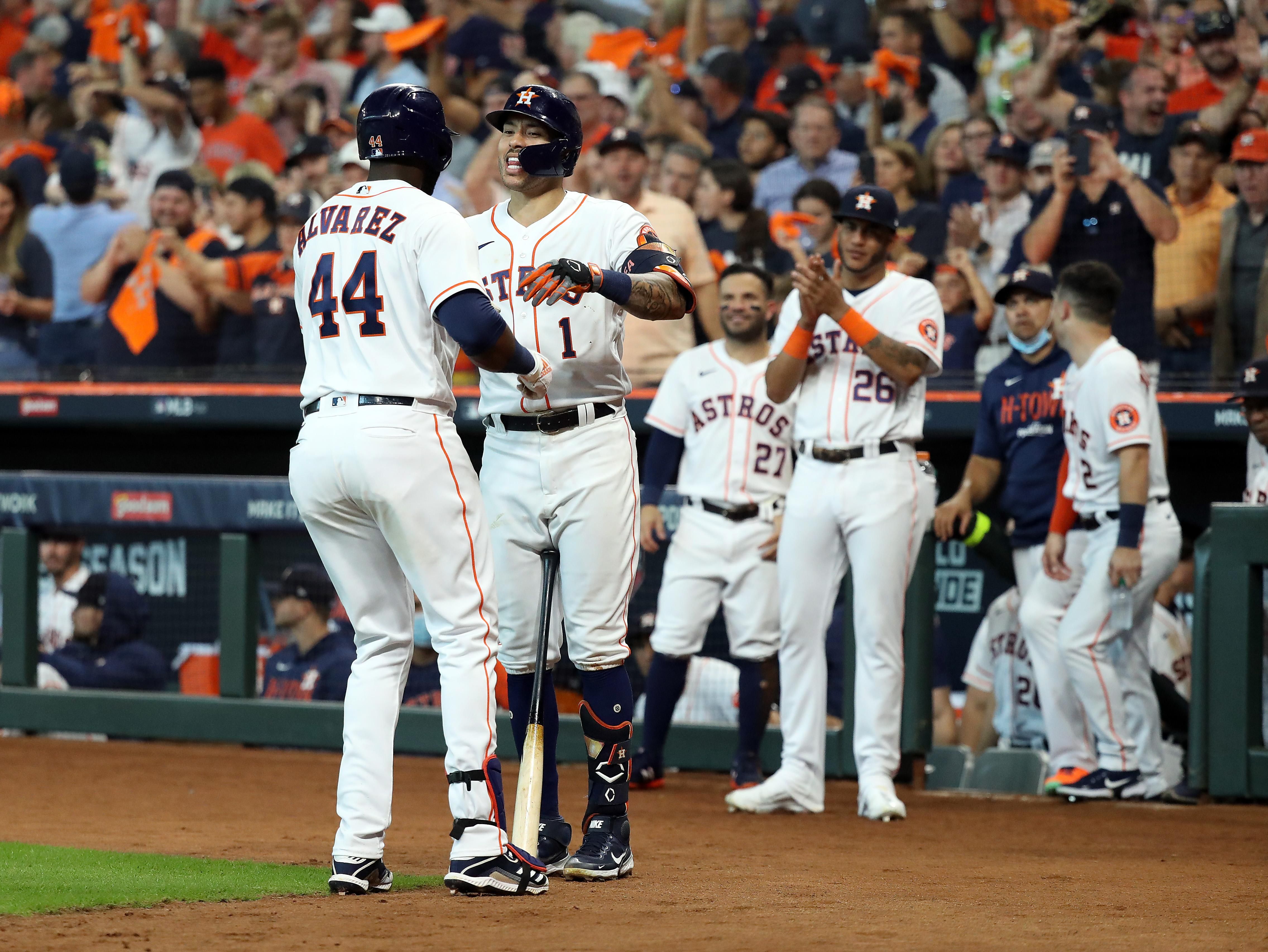 Astros' Yordan Alvarez and Carlos Correa Celebrating