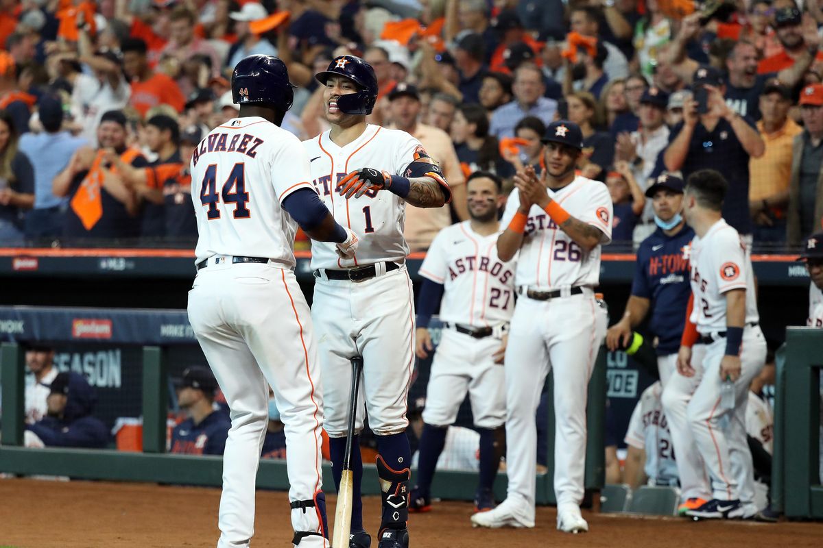Astros' Yordan Alvarez and Carlos Correa Celebrating