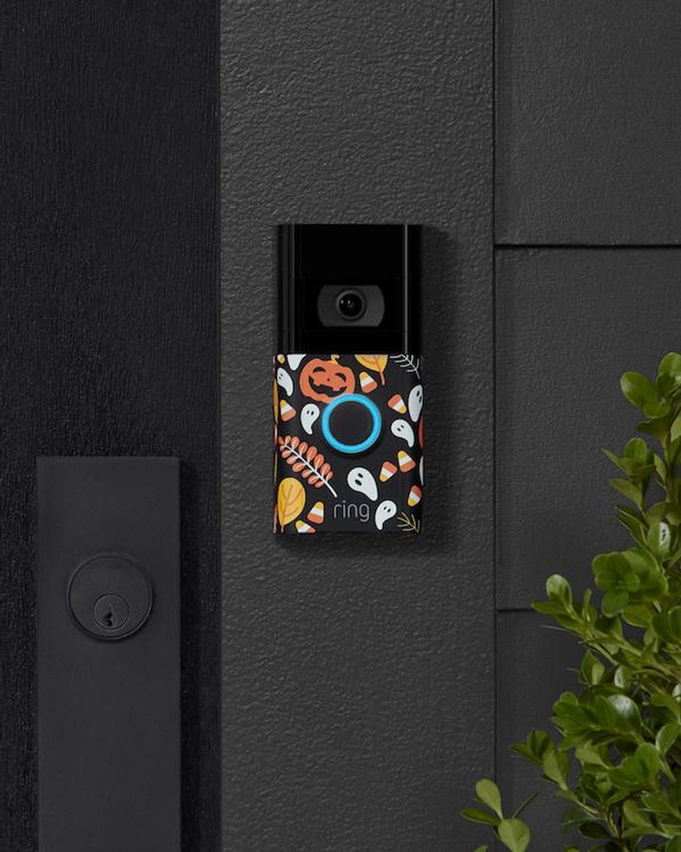 Ring faceplates for Halloween on a ring video doorbell.