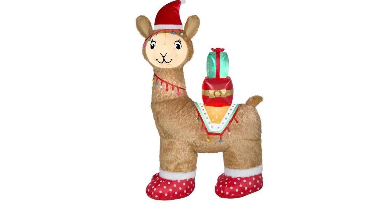 This plush inflatable alpaca will make your Christmas merry and cute