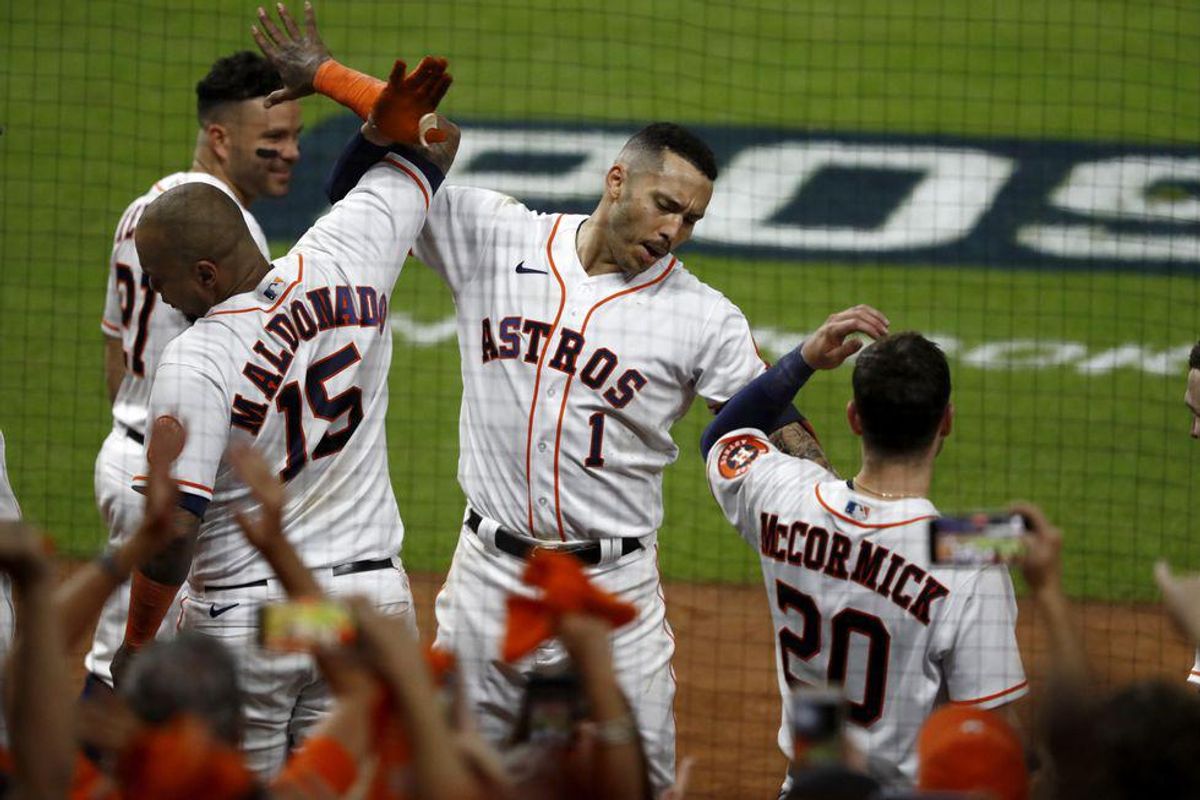 Astros Jose Altuve, Martin Maldonado, Carlos Correa, Chas McCormick