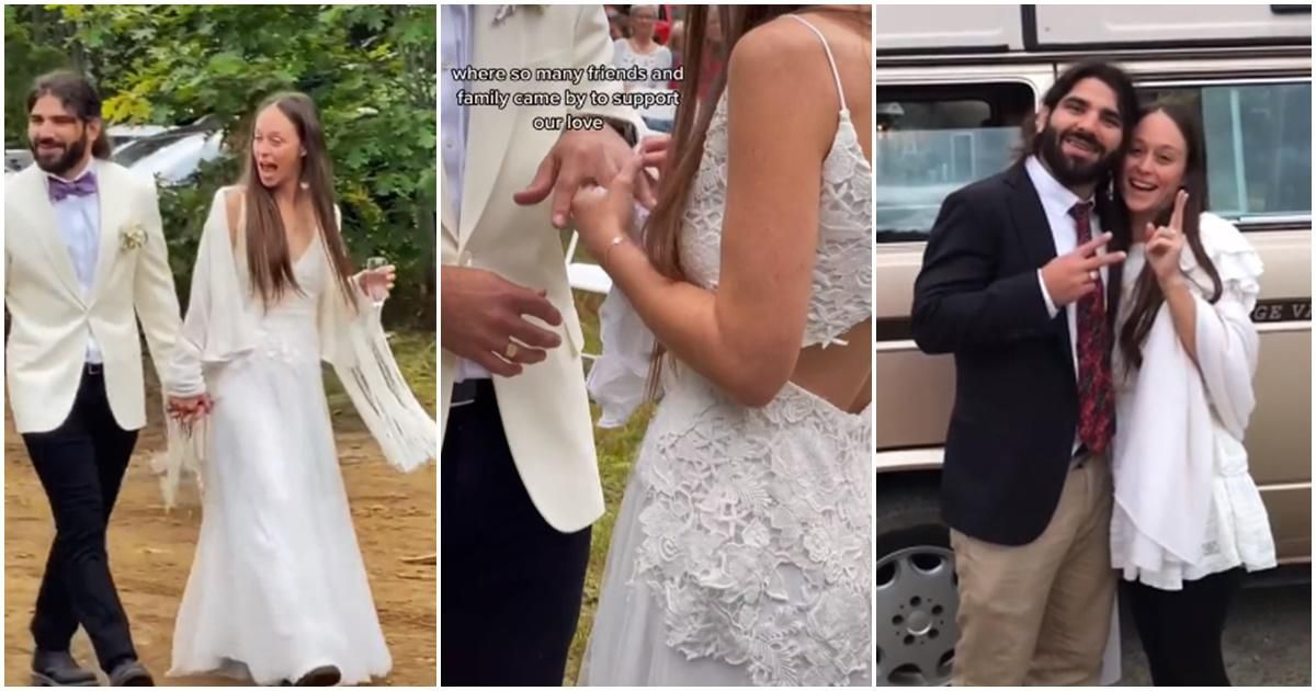 Bride wears tactile wedding dress her blind husband can feel picture
