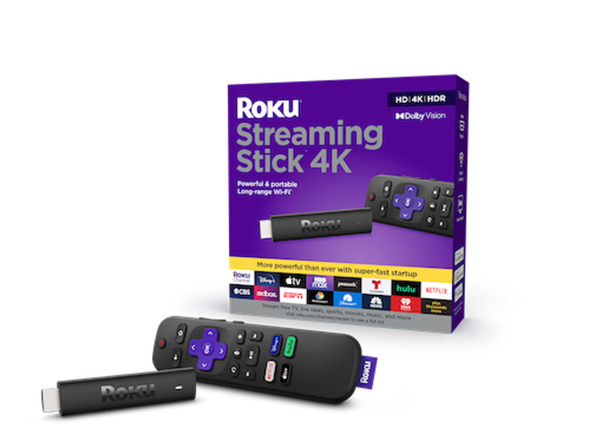 a product shot of Roku Streaming Stick 4K box and devices.
