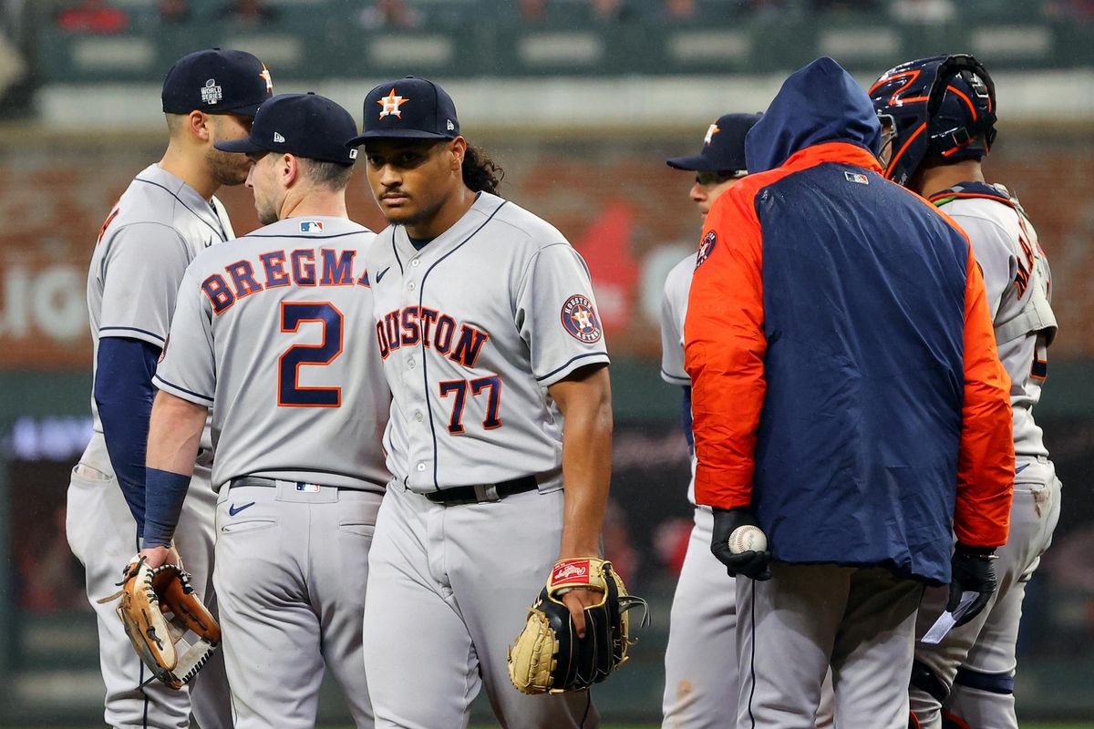 Astros' Luis Garcia leaving the mound in 2021 World Series Game 3