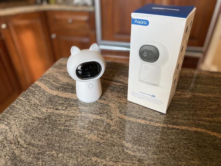 Aqara Camera Hub G3 unboxed on a countertop