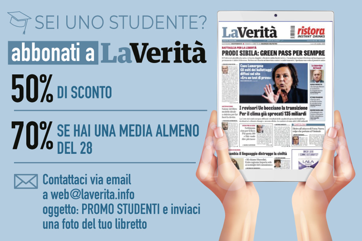 Sei uno studente? Abbonati a «La Verità» con almeno il 50% di sconto