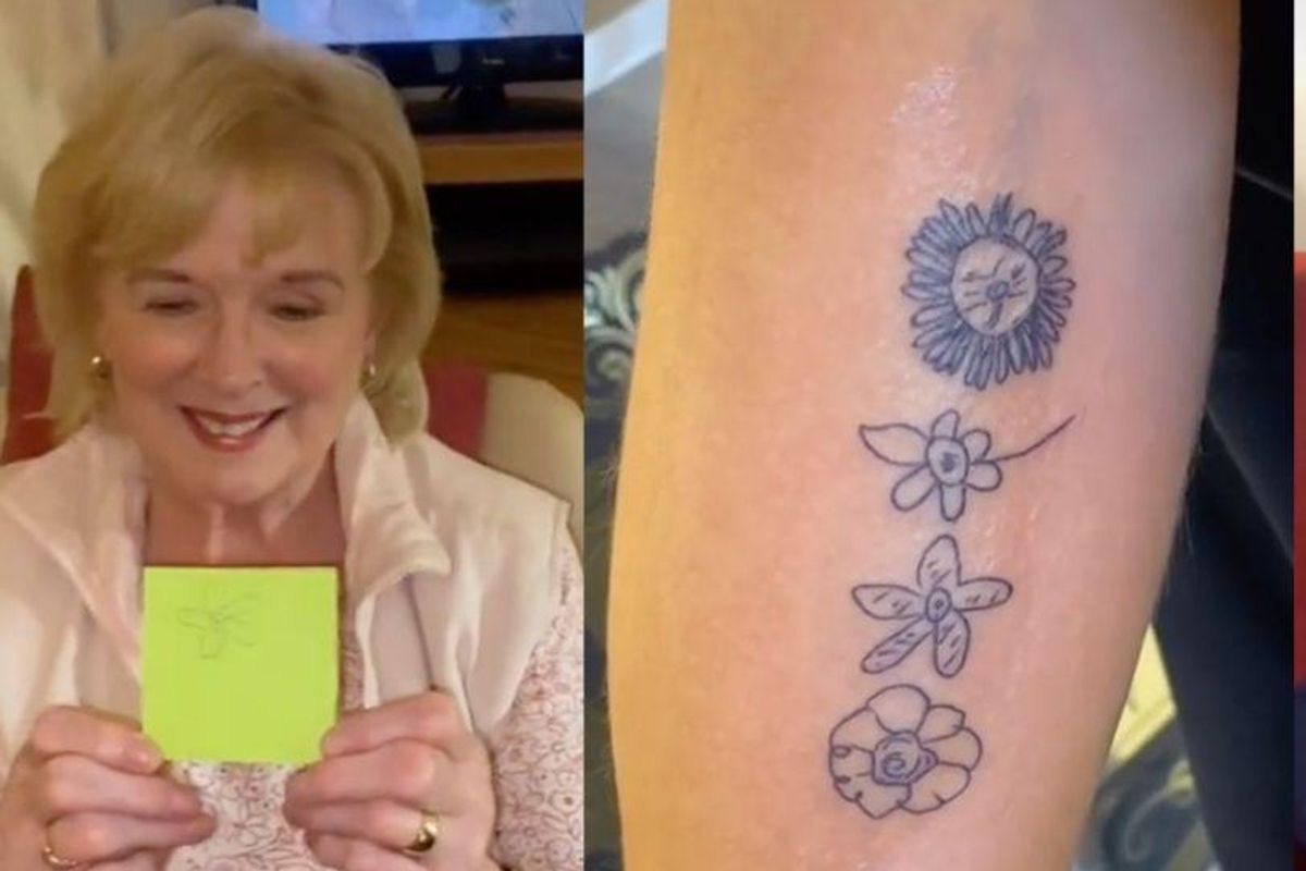 She got all four of her grandparents to draw a flower. Then surprised them  with a tattoo. - Upworthy
