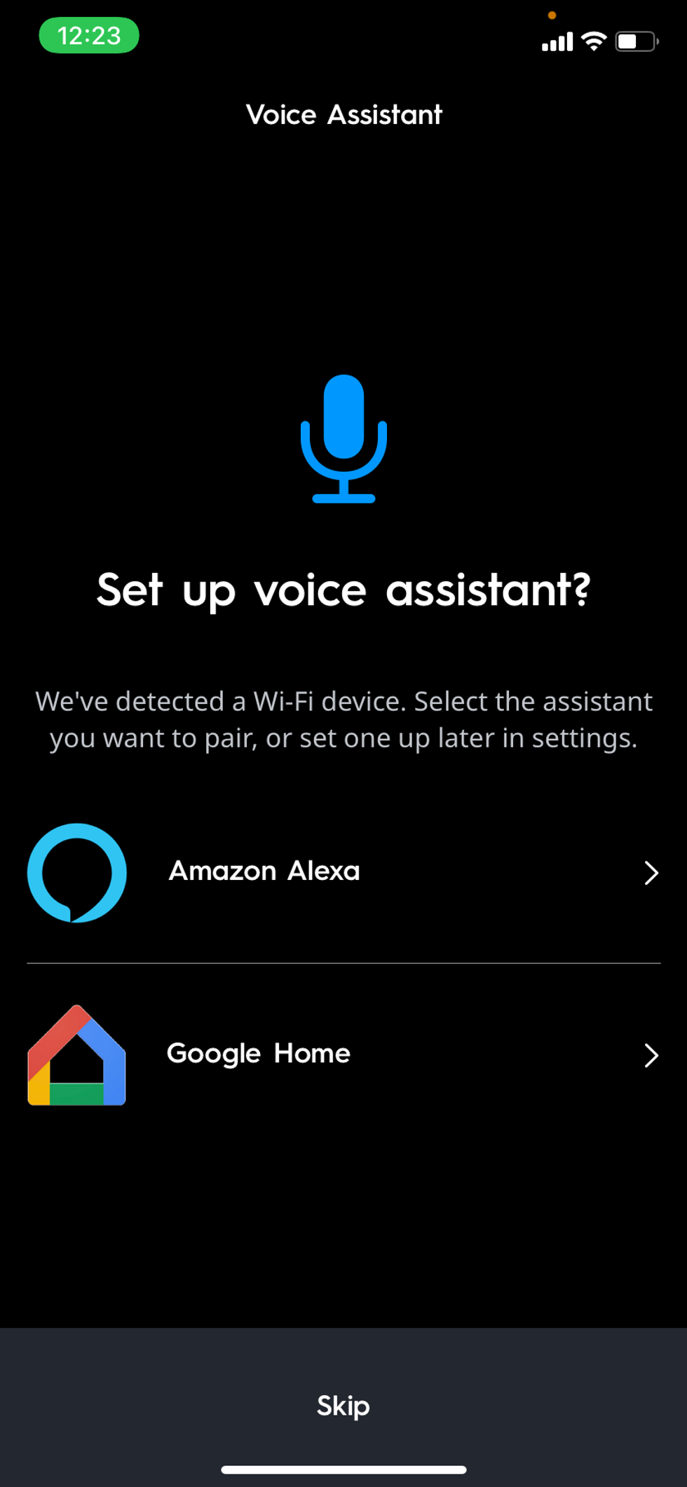 Cync app showing set up page in app for voice assistants