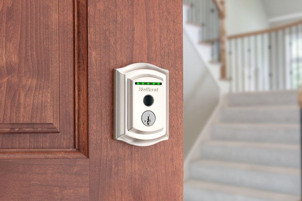 Photo of Kwikset Halo Wi-Fi smart lock on a door