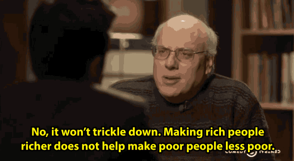 trickle-down theory, financial institutions, comedy show
