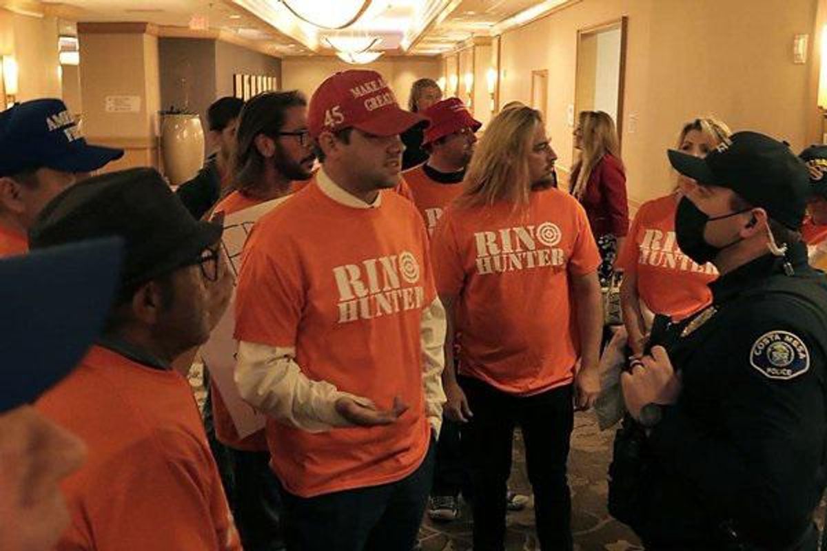 Fascist Goons In 'RINO Hunter' Tees Bring Post-January 6 Civility To Orange County GOP Meeting