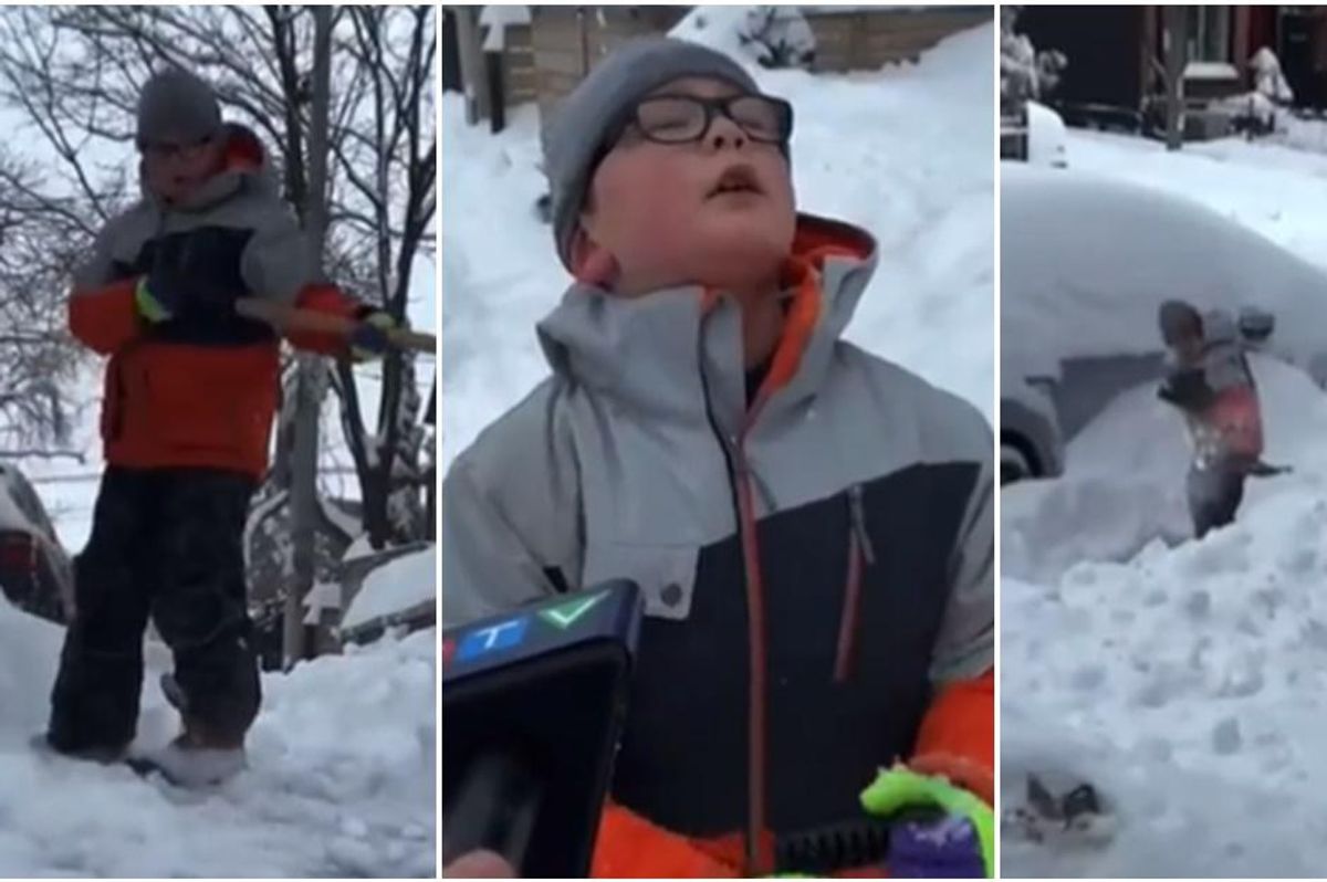 carter trozzolo, exhausted kid, canada snow storm
