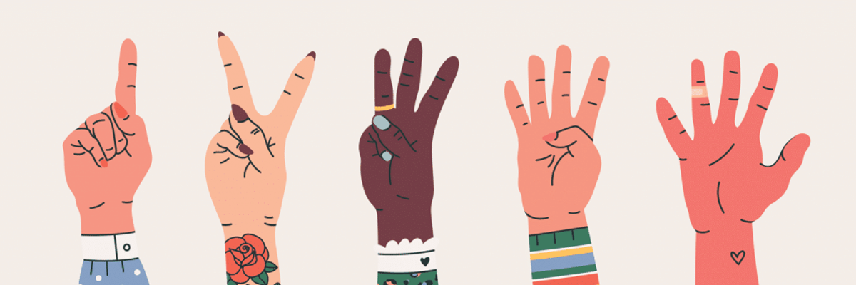 Graphic of hands counting.