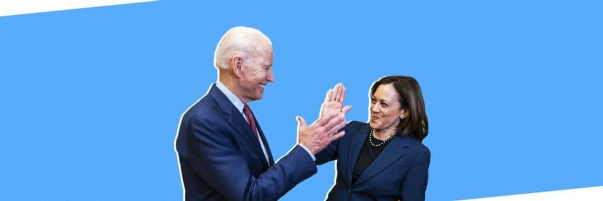 joe biden and kamala harris high-fiving 