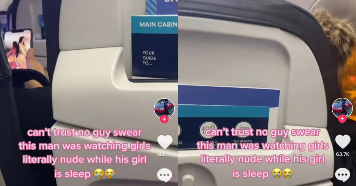 TikToker Catches Guy Watching Videos Of Women While His Girlfriend Sleeps Next To Him On Flight