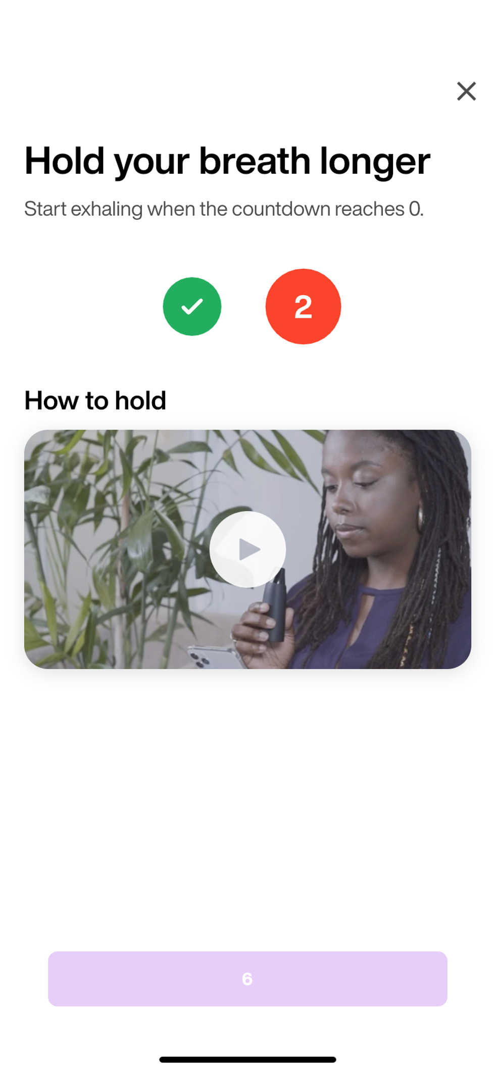 A screen grab of Lumen app showing how to breath into the Lumen device.