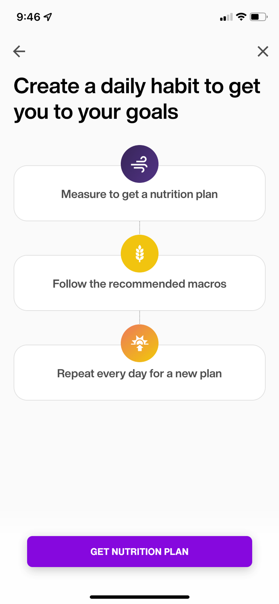 Screen grab of Lumen app on how to find a nutrition plan