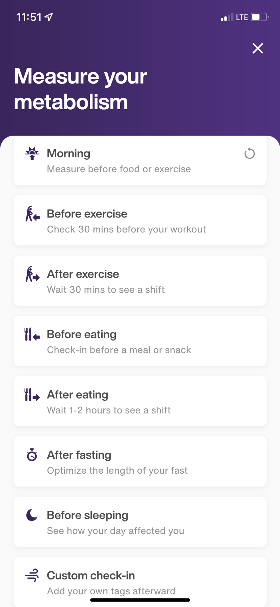 Screen grab from Lumen app showing you when you should breath into your Lumen.