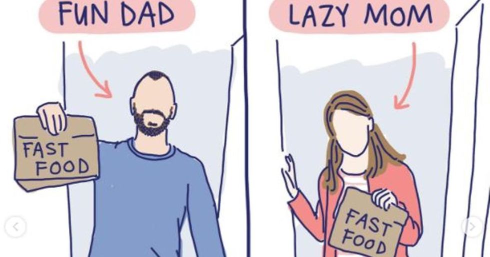 Mom's comics perfectly illustrate the double standard of how society treats mothers and fathers