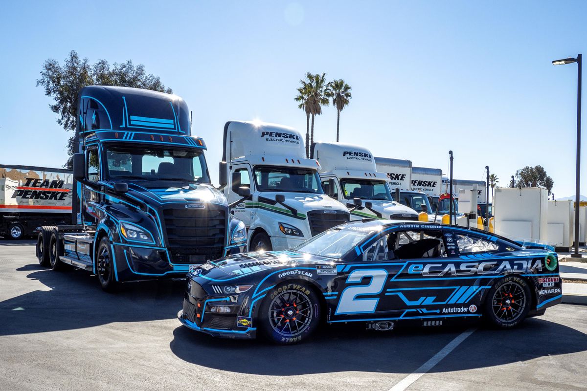 Penske and Freightliner Makes NASCAR History Using eCascadia