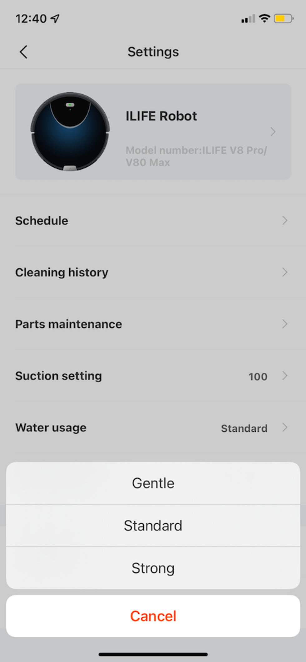 Adjust water usage for your ILIFE V80\u00a0Max robot vacuum when it mops your floor.