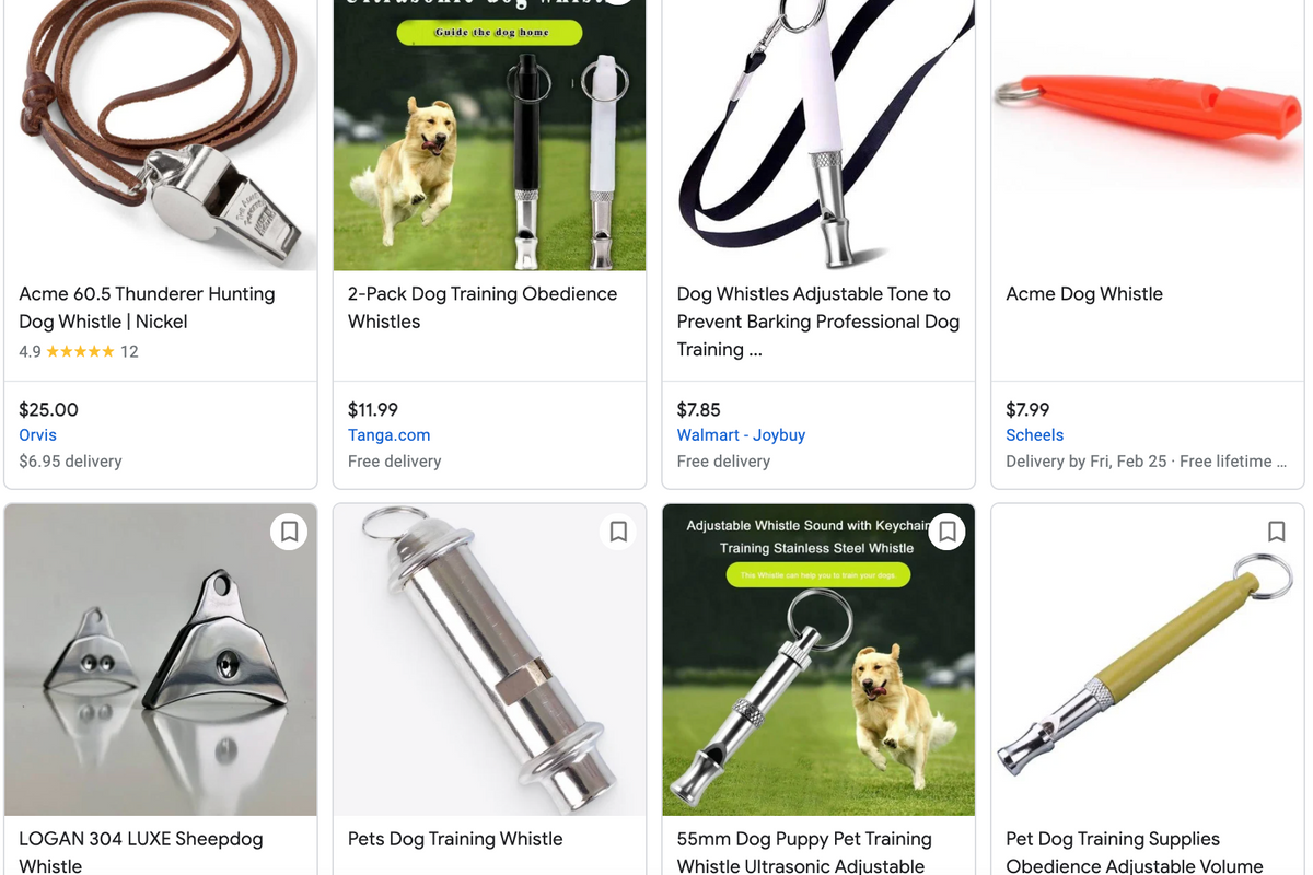 A selection of dogwhistles for sale