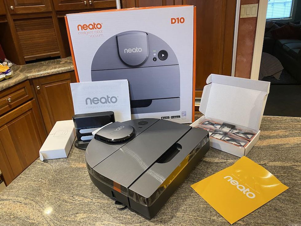 Neato D10 Robot Vacuum Cleaner unboxed on a countertop