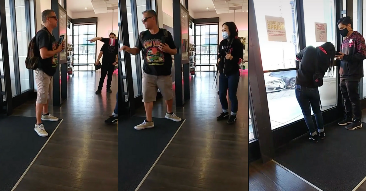 T-Mobile Worker Expertly Tricks Man Throwing Tantrum Into Going Outside So She Can Lock Him Out