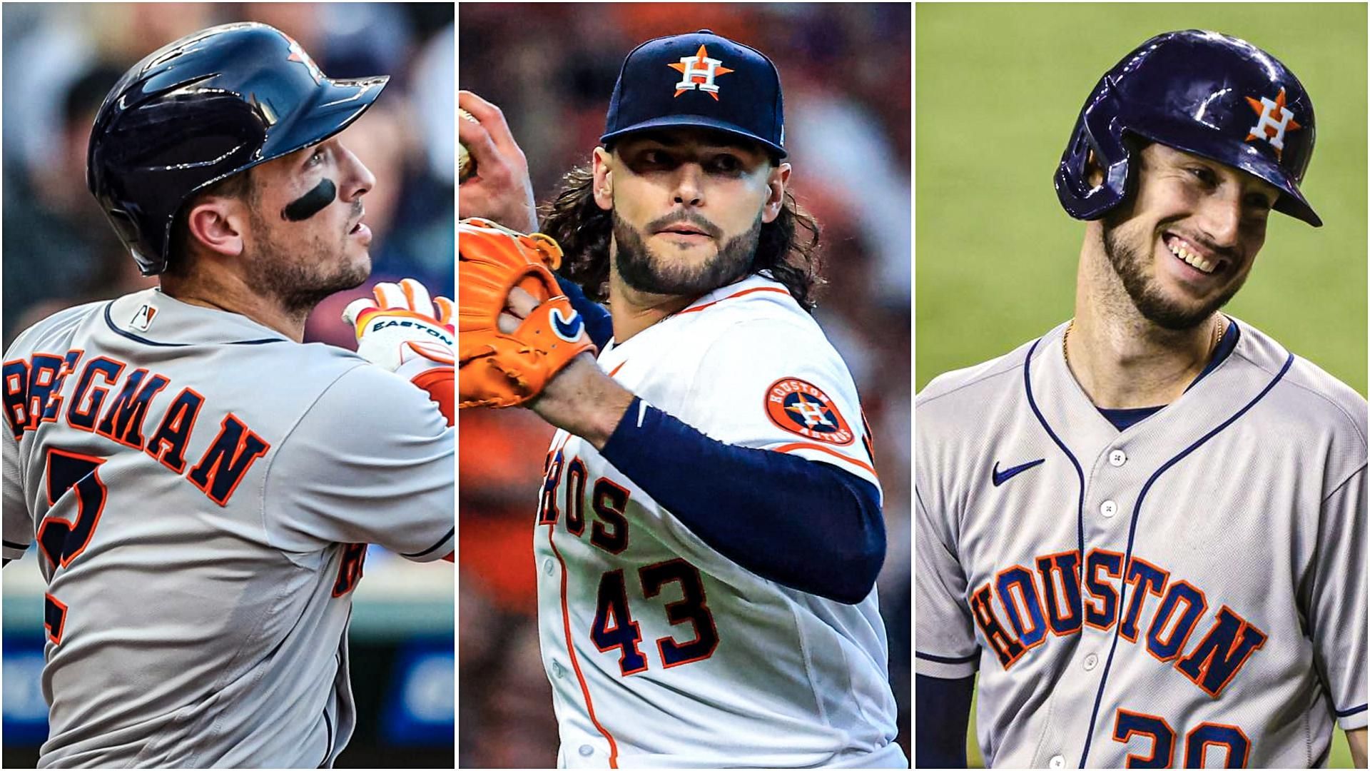 Houston Astros Alex Bregman, Lance McCullers, Kyle Tucker