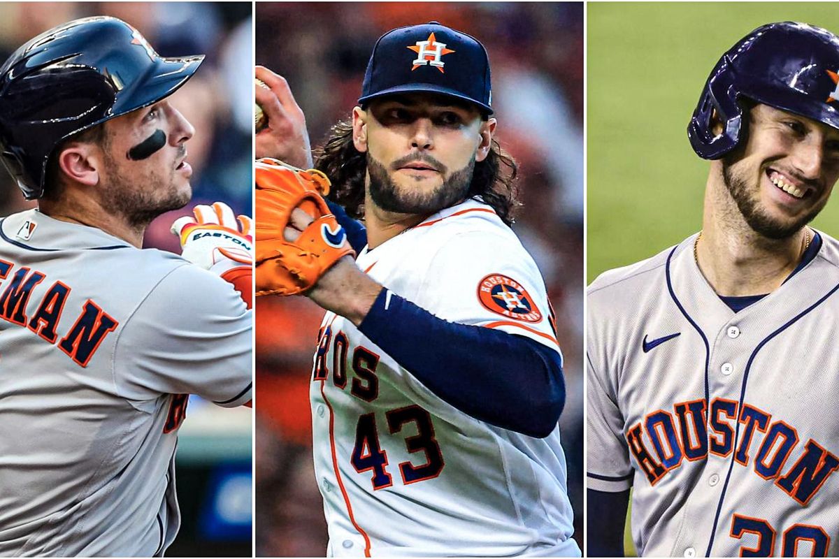 Houston Astros Alex Bregman, Lance McCullers, Kyle Tucker