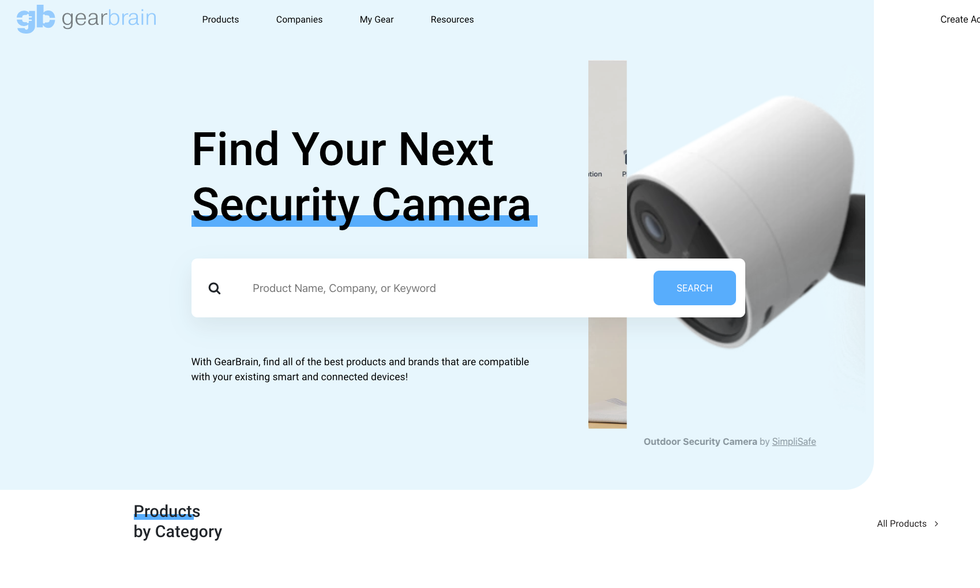 A screenshot of The GearBrain home page
