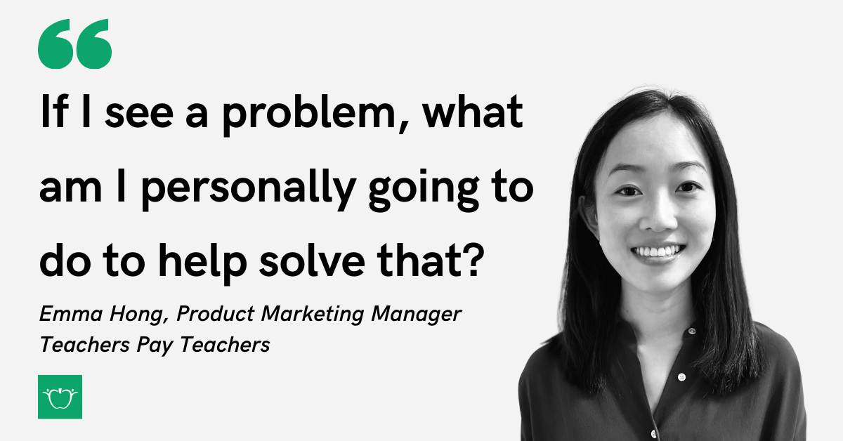 Blog post header with quote from Emma Hong, Product Marketing Manager at Teachers Pay Teachers