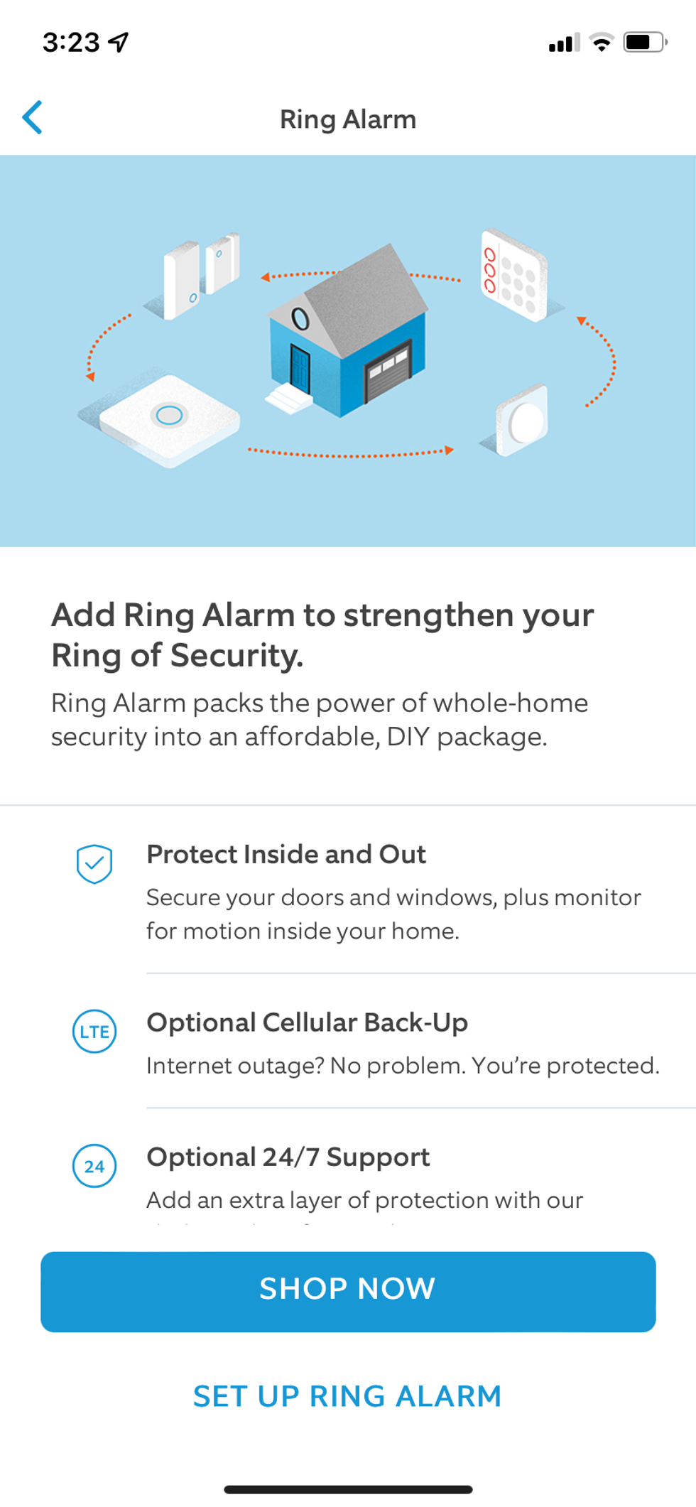 Captura de tela sobre como configurar o Ring Alarm Pro no aplicativo Ring