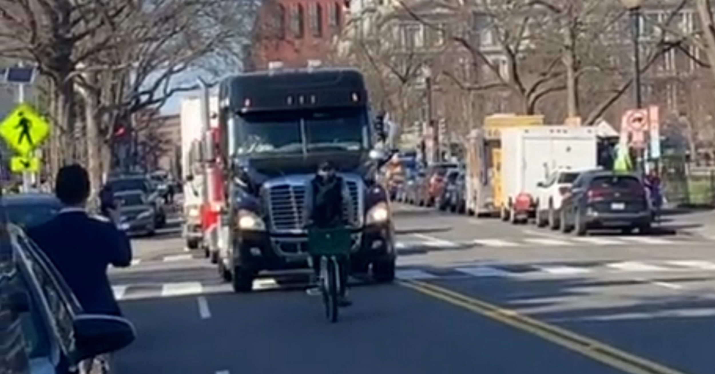 D.C. Bicyclist Becomes Internet Hero After Singlehandedly Holding Up 'Freedom Convoy' Truck Protest