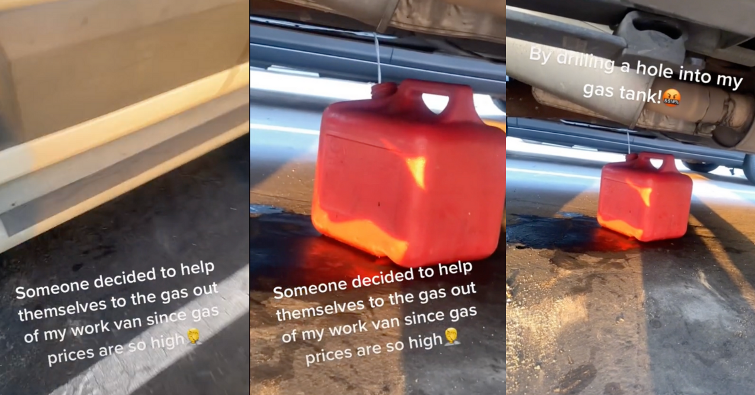 TikToker Floored To Find Someone Drilled Into Their Work Van's Gas Tank To Steal Gas Due To High Prices