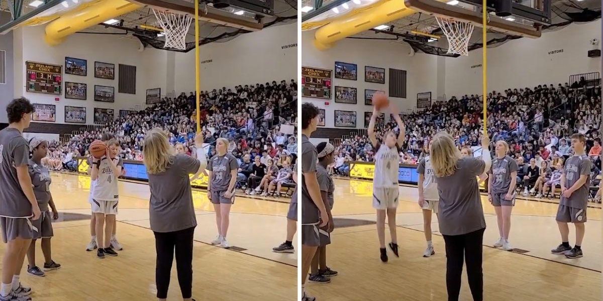 Blind high school basketball player makes shot and the crowd goes wild ...