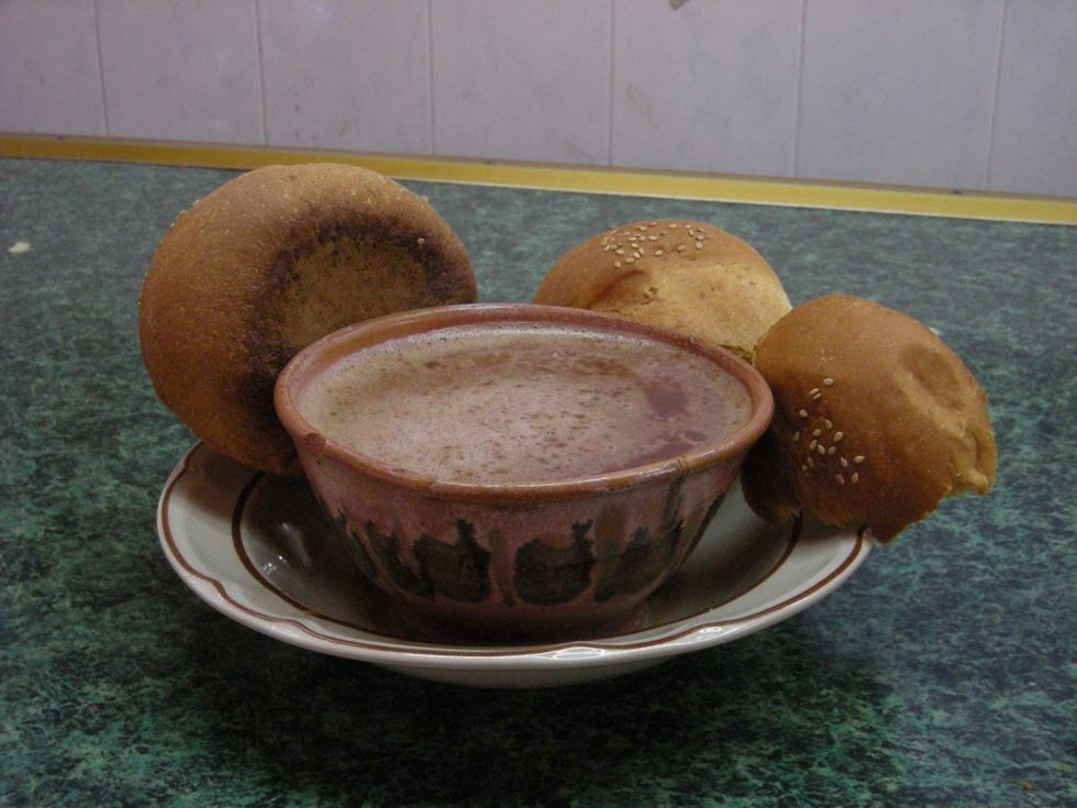 Mexican hot chocolate served with bread