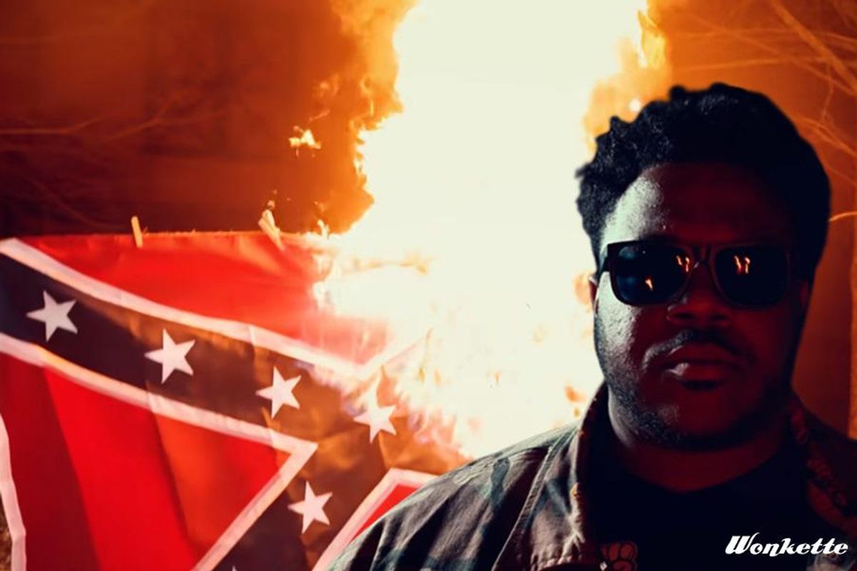 Which To Burn First, The Confederate Flag Or This Ginormous Blunt?