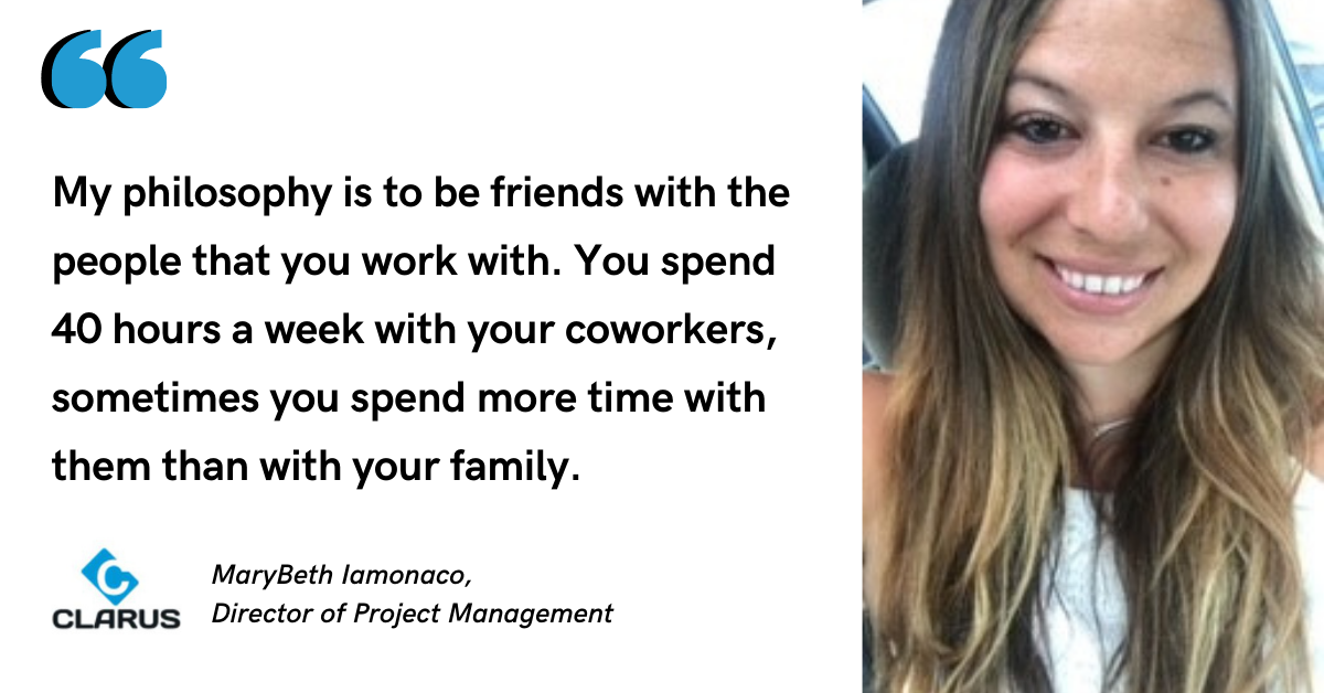 Blog post header with quote from MaryBeth Iamnaco, Director of Project Management at Clarus Commerce