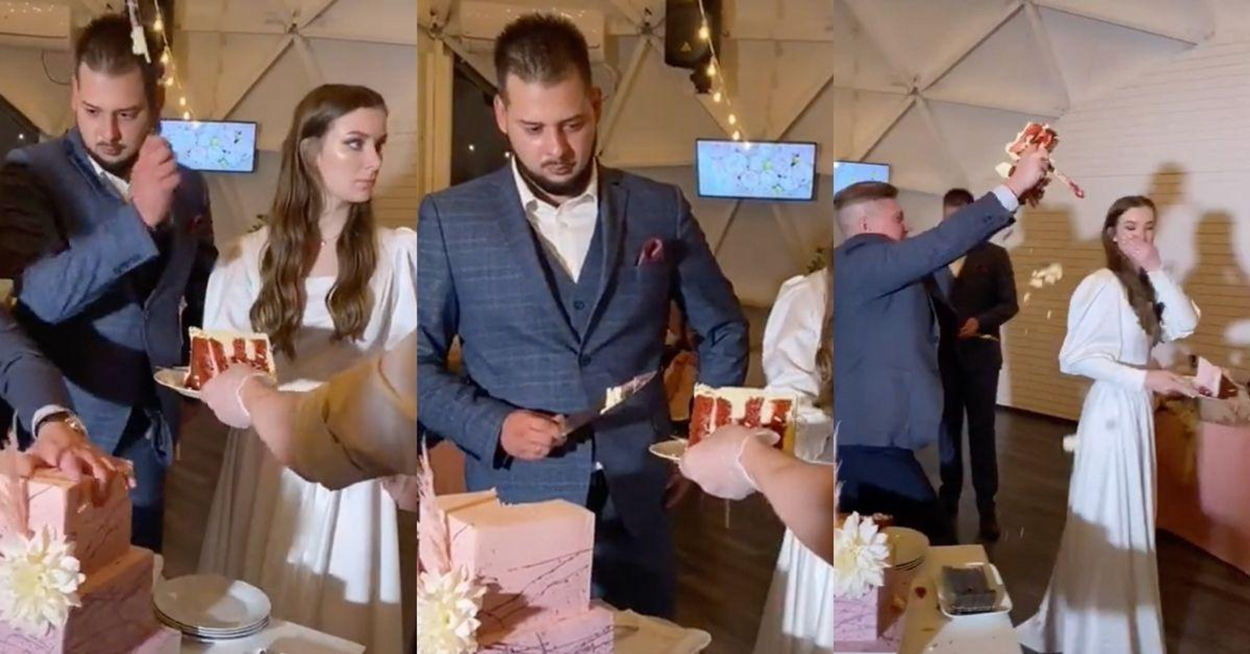 Groom Furious After Drunk Guest Smashes His Wedding Cake And Tries To Dump It On The Bride