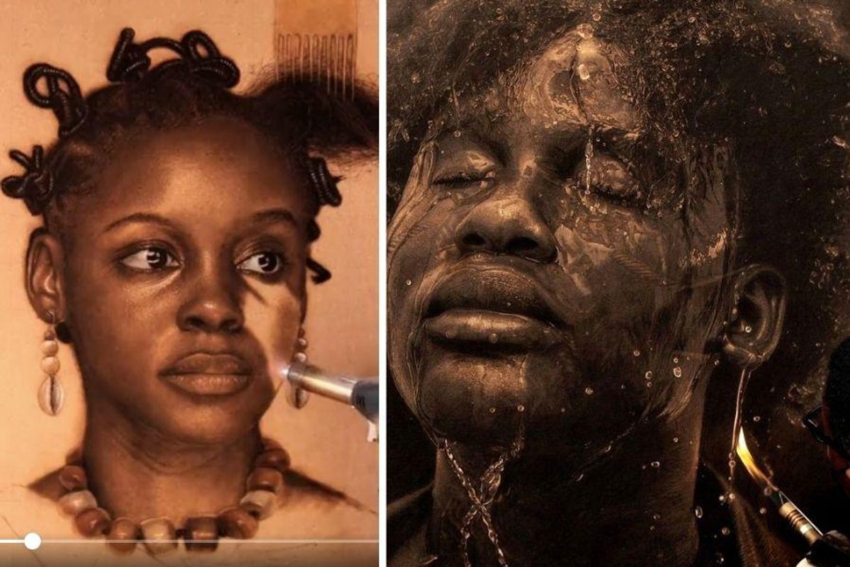 Nigerian pyrography artist creates portraits with fire and razorblades ...
