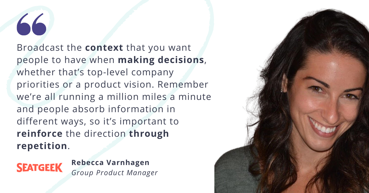 Blog post header with quote from Rebecca Varnhagen, Group Product Manager at SeatGeek